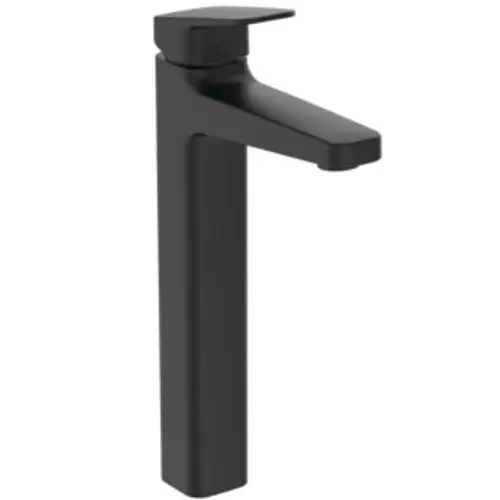 Waschtischarmatur in Silk Black von Ideal Standard, mit einem flachen Auslauf und einem schmalen, geraden Design.